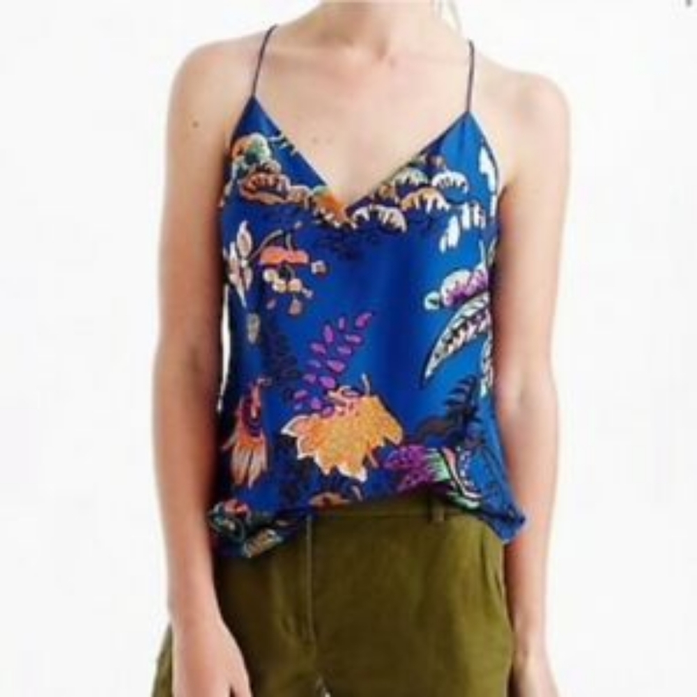 J Crew silk blouse in tropical print